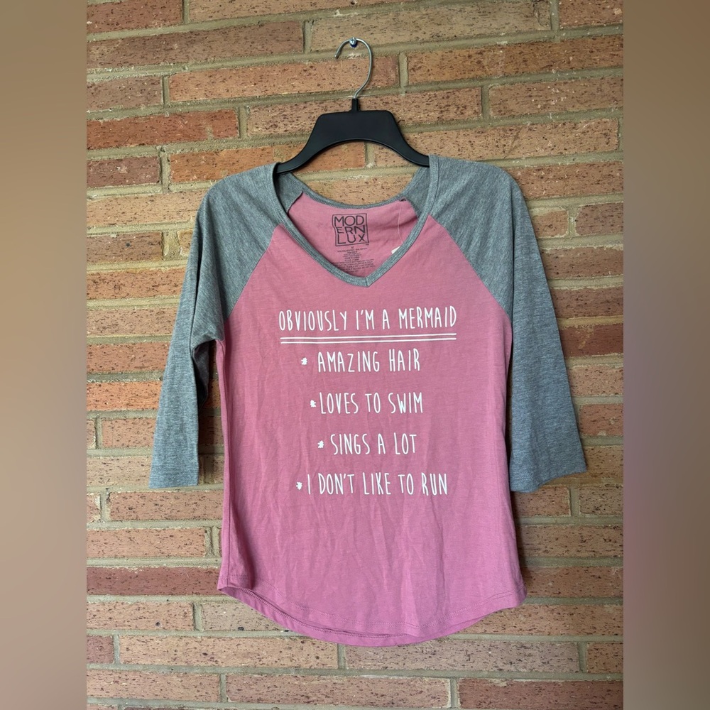 New Modern Lux Junior’s Size M Baseball Raglan Sleeve Tee “I’m A Mermaid”